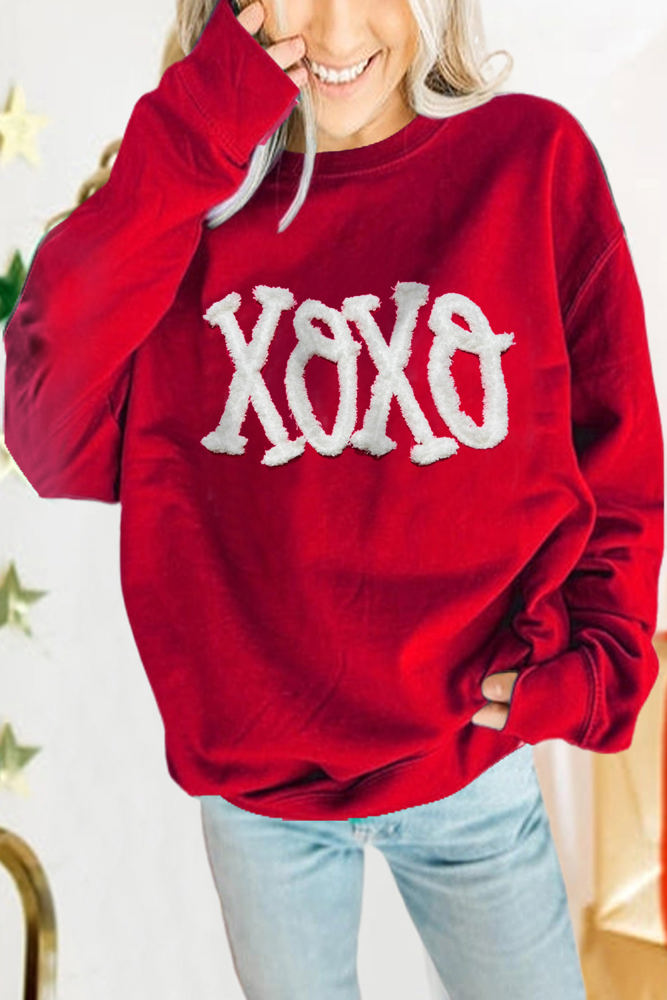 Serena XOXO Chenille Embroidered Pullover Sweatshirt