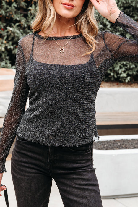Serenity Metallic Glitter Mesh Long Sleeve Top