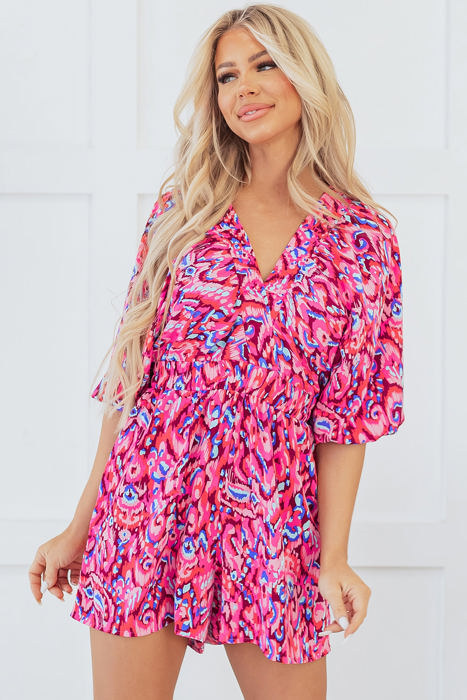 Sevyn Abstract V Neck High Waist Romper