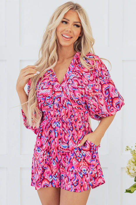 Sevyn Abstract V Neck High Waist Romper