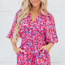 Pink Medium Sevyn Abstract V Neck High Waist Romper