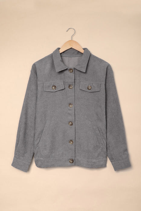 Shaunna Ribbed Corduroy Long Sleeve Jacket with Pocket