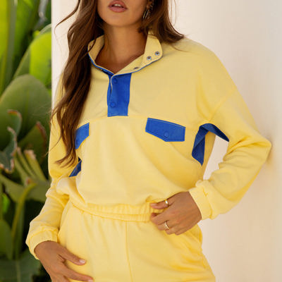 Shelby Patchwork Half Button Pullover and Shorts Outfit