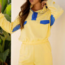  Shelby Patchwork Half Button Pullover and Shorts Outfit