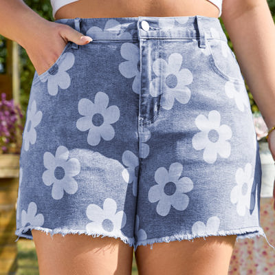 Shiloh Plus Size Floral Pattern Denim Shorts