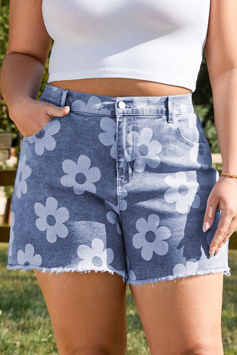 Shiloh Plus Size Floral Pattern Denim Shorts