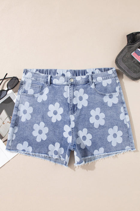 Shiloh Plus Size Floral Pattern Denim Shorts