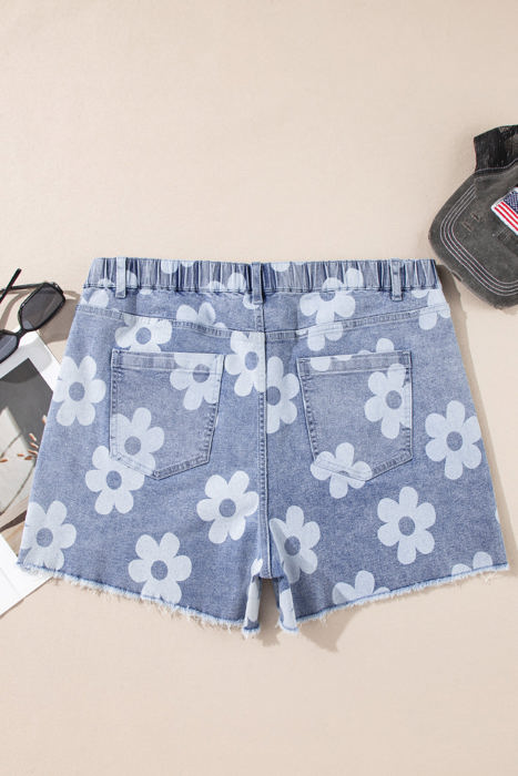Shiloh Plus Size Floral Pattern Denim Shorts