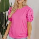  Shiloh Ribbed Pearl Beaded Puff Sleeve Top