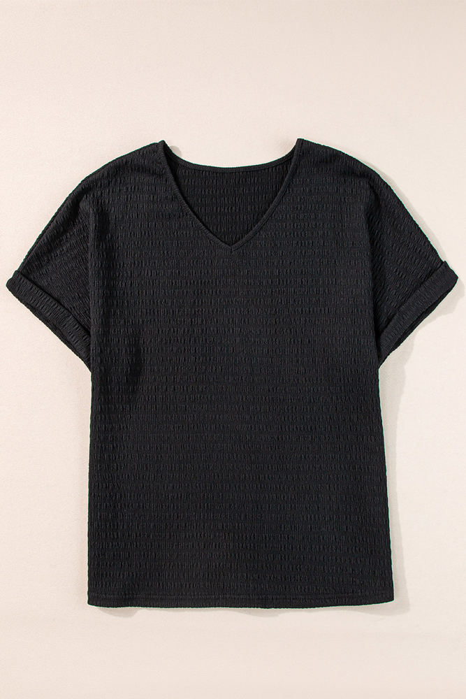 Siena Textured Rolled Sleeve V Neck Tee