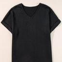 Black XL Siena Textured Rolled Sleeve V Neck Tee