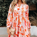 Orange XL Sierra Print Long Sleeve Dress