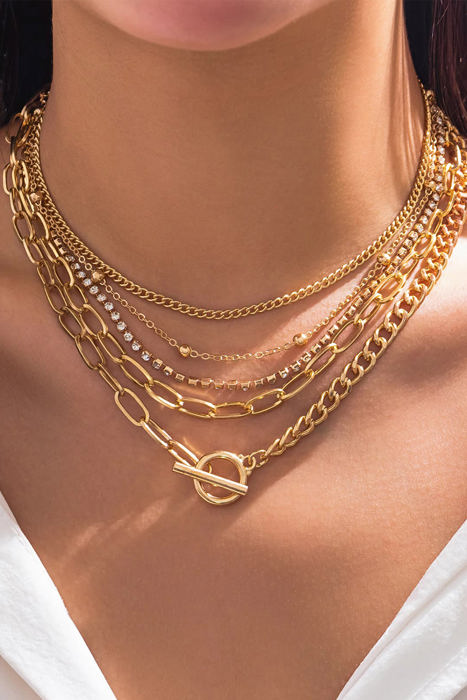 Silver 5pcs Layered Chain Collarbone Necklaces Set