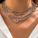  Silver 5pcs Layered Chain Collarbone Necklaces Set