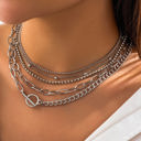  Silver 5pcs Layered Chain Collarbone Necklaces Set