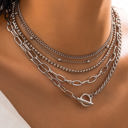  Silver 5pcs Layered Chain Collarbone Necklaces Set