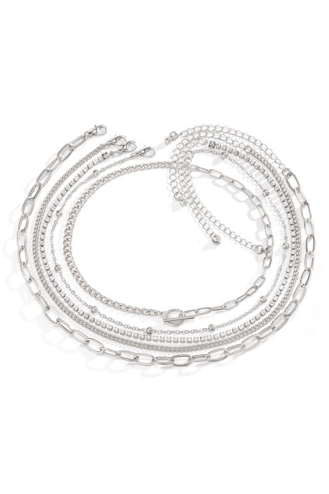 Silver 5pcs Layered Chain Collarbone Necklaces Set