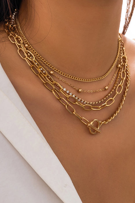 Silver 5pcs Layered Chain Collarbone Necklaces Set