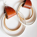  Silver Faux Leather Double Layered Circle Earrings