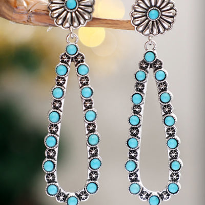 Silver Flower Turquoise Western Fashion Earrings