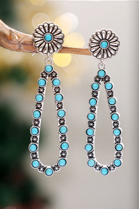 Silver Flower Turquoise Western Fashion Earrings