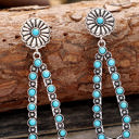  Silver Flower Turquoise Western Fashion Earrings