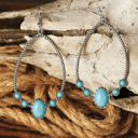  Silver Western Turquoise Water Drop Hook Earrings