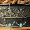  Silver Western Turquoise Water Drop Hook Earrings