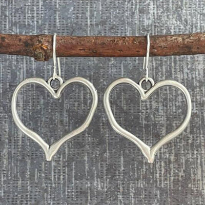 Silvery Heart Shape Hook Drop Earrings