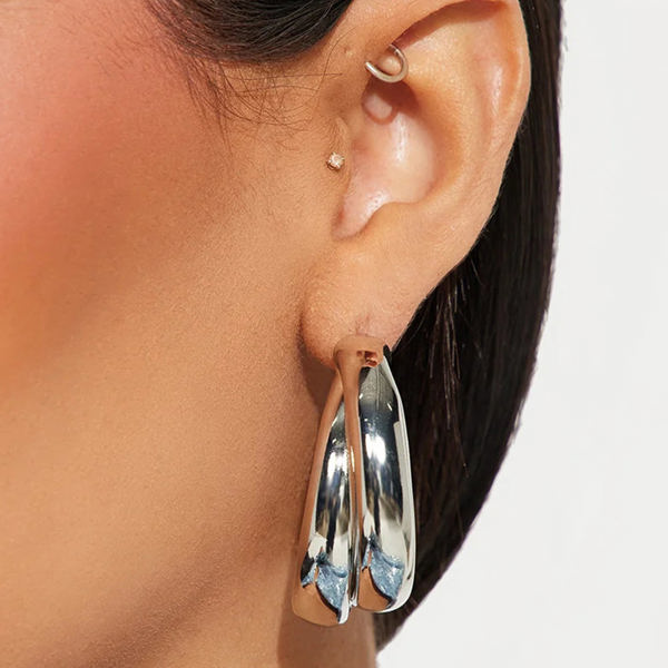 Silvery Layered Hoop Studded Earrings