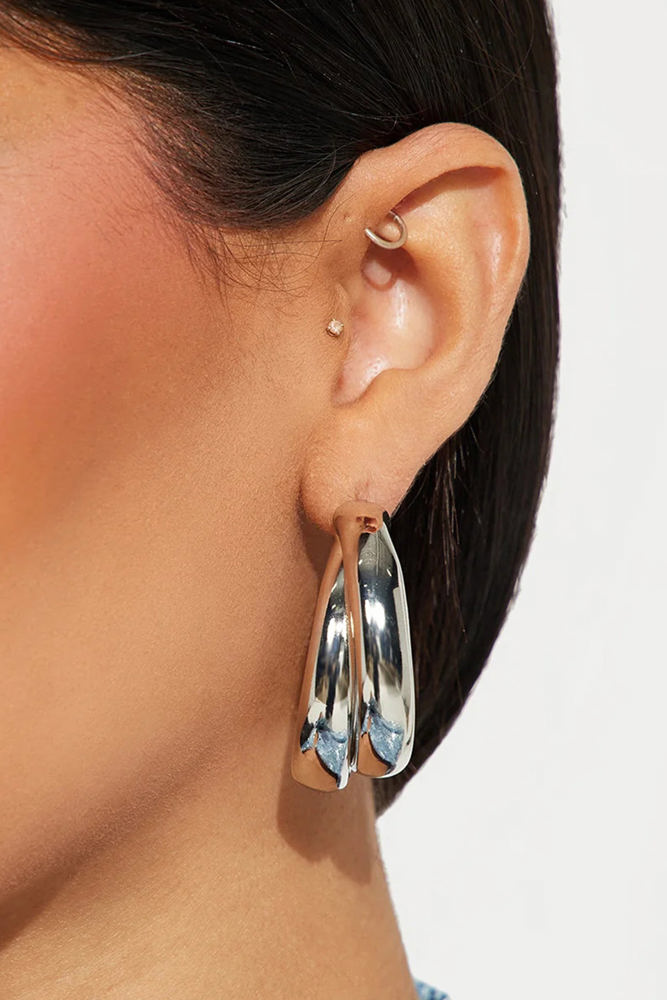 Silvery Layered Hoop Studded Earrings