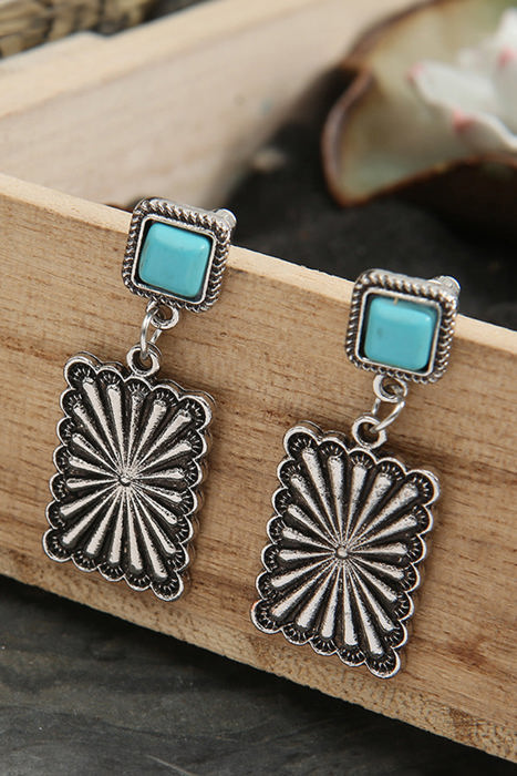 Silvery Retro Western Geometric Turquoise Stud Earrings