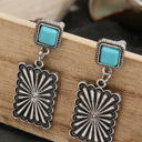  Silvery Retro Western Geometric Turquoise Stud Earrings