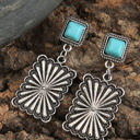  Silvery Retro Western Geometric Turquoise Stud Earrings