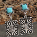  Silvery Retro Western Geometric Turquoise Stud Earrings