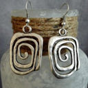Silver Silvery Vintage Square Swirl Hook Earrings