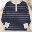 Blue Medium Simone Henley Waffle Knit Top