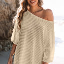  SimoneTextured Knit Drop Shoulder Short Sleeve Sweater