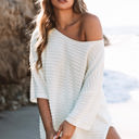 Beige XXL SimoneTextured Knit Drop Shoulder Short Sleeve Sweater