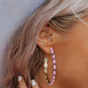 Pink Gem Inlay Retro C-shape Earrings