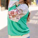  Sky Blue Plus Size Plaid Floral Patchwork Raglan Sleeve Sweatshirt