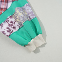  Sky Blue Plus Size Plaid Floral Patchwork Raglan Sleeve Sweatshirt