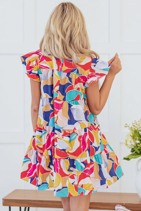 Skye Ruffled Flutter Sleeve Tiered Mini Dress