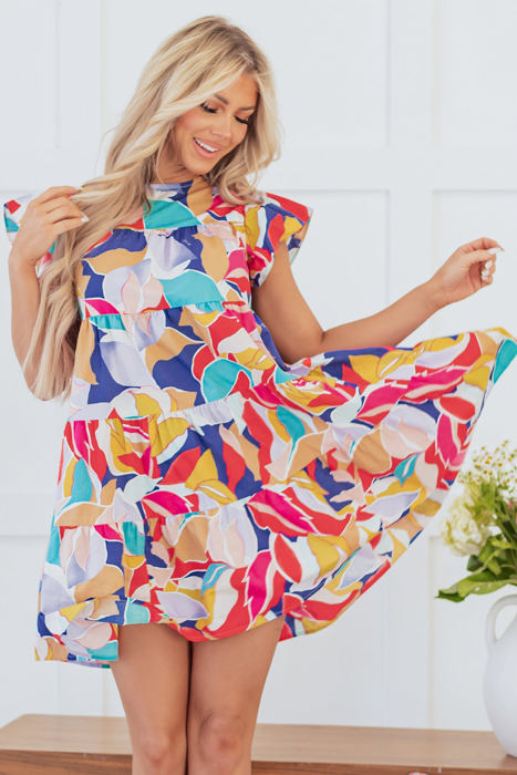 Skye Ruffled Flutter Sleeve Tiered Mini Dress