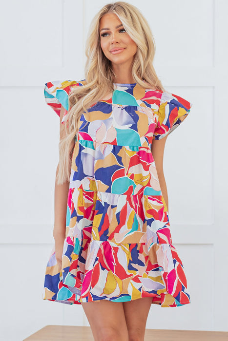 Skye Ruffled Flutter Sleeve Tiered Mini Dress