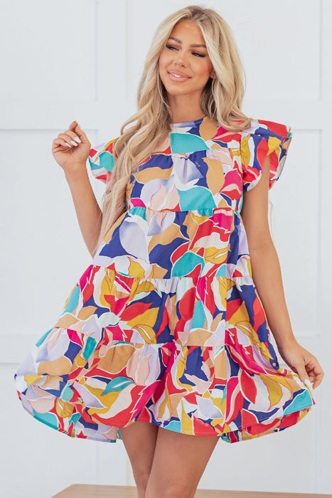 Skye Ruffled Flutter Sleeve Tiered Mini Dress