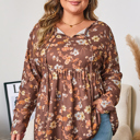 Khaki 1X Skye Sleeve Babydoll Blouse Long Sleeve PLUS Top