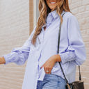  Skye Smocked Cuffed Striped Boyfriend Shirt with Pocket