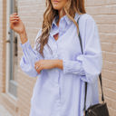  Skye Smocked Cuffed Striped Boyfriend Shirt with Pocket