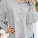 Black XXL Skye Smocked Cuffed Striped Boyfriend Shirt with Pocket